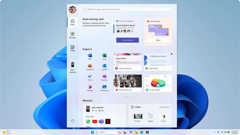 Концепт меню «Пуск» с отдельными вкладками. Источник изображения: Microsoft 