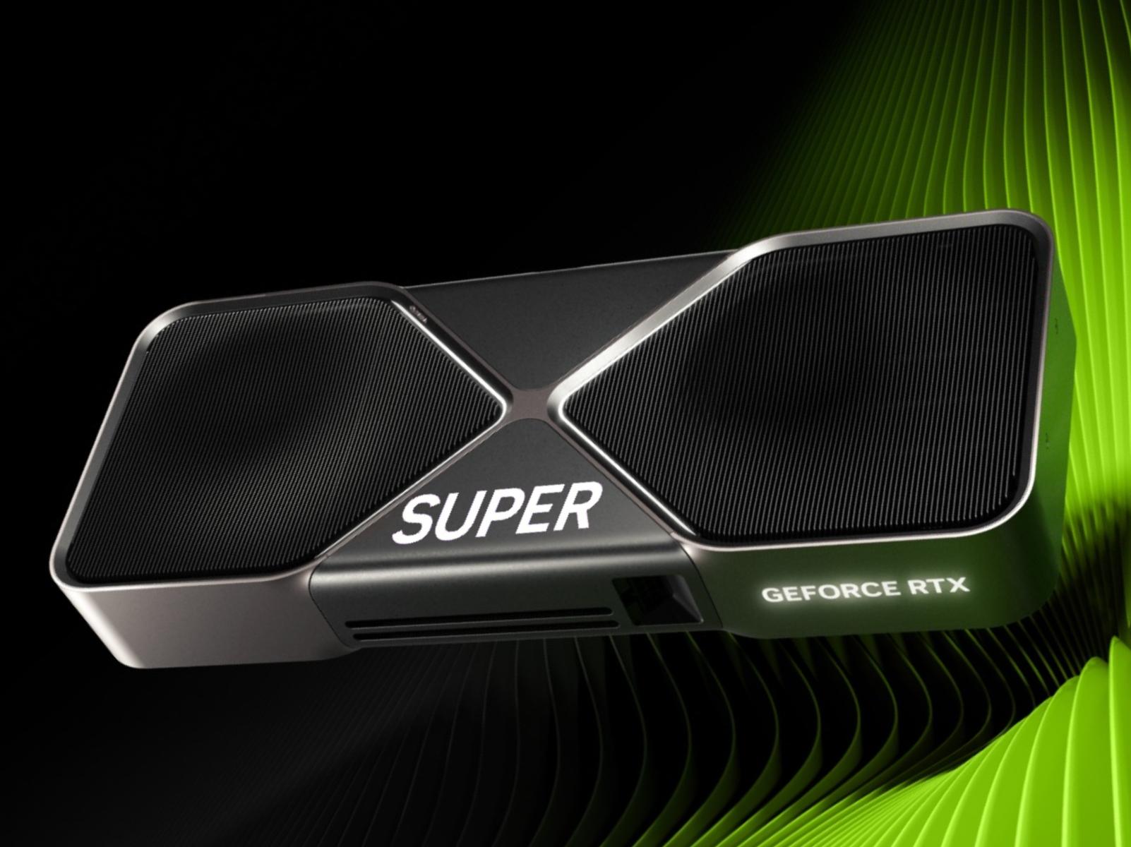 Концепт-рендер видеокарт Nvidia GeForce RTX 50 Super на тёмном фоне