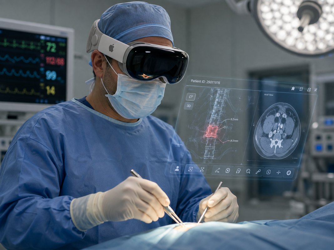 Хирург в операционной использует гарнитуру Apple Vision Pro