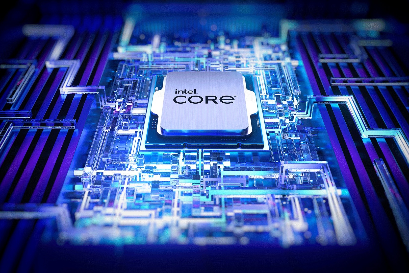 Процессор Intel Raptor Lake 13-го поколения на белом фоне