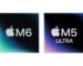 Логотипы чипов Apple M6 и M5 Ultra на тёмном фоне рядом
