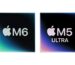 Логотипы чипов Apple M6 и M5 Ultra на тёмном фоне рядом