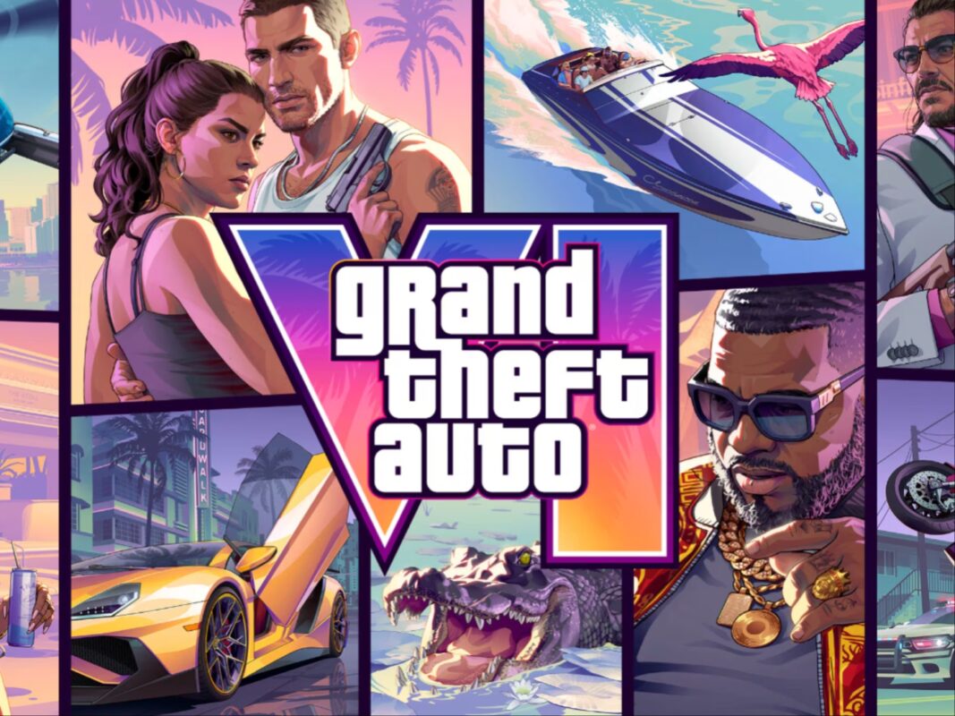 Обложка GTA 6 с главными героями на фоне Vice City