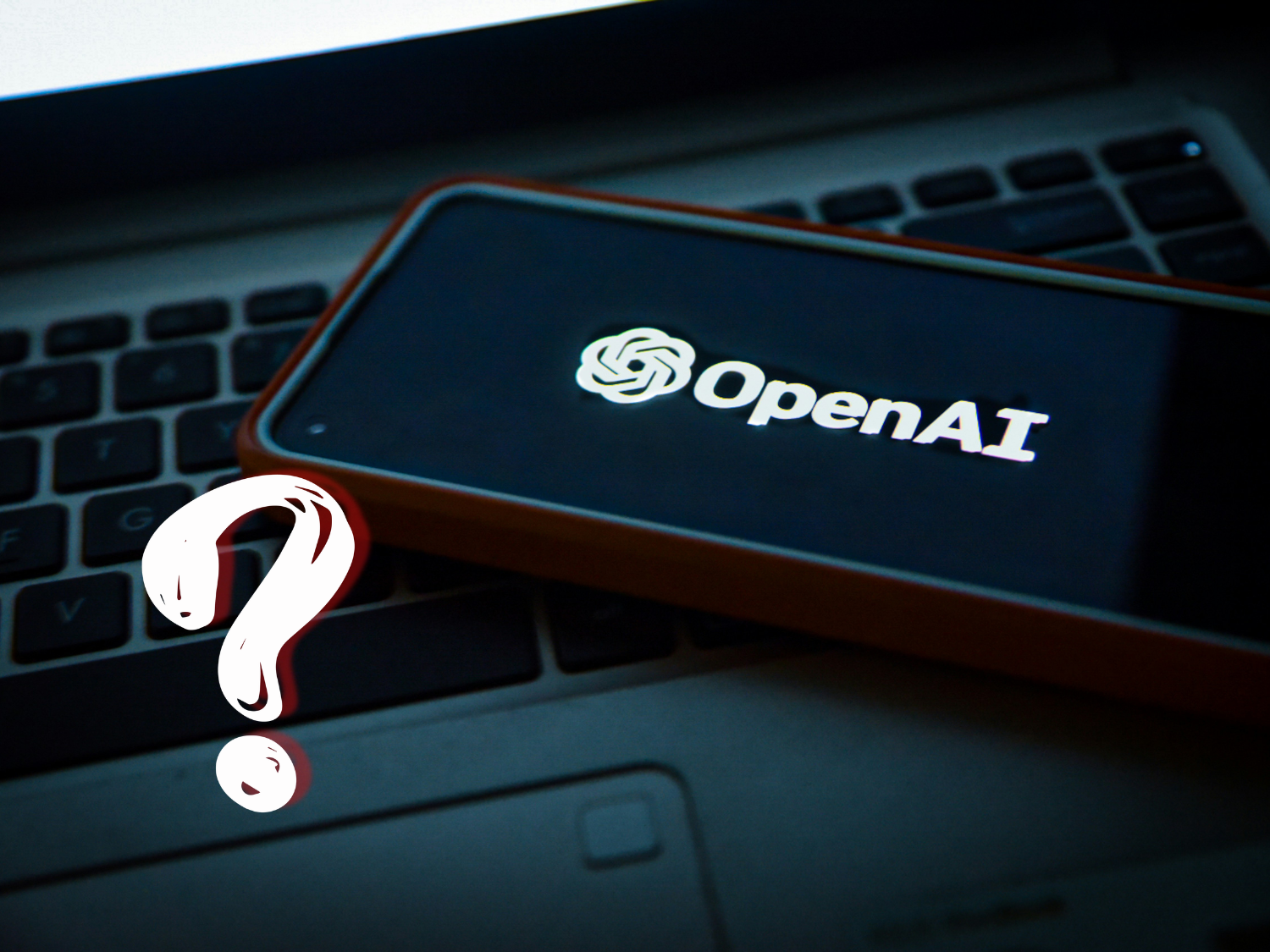 Логотип OpenAI на фоне ноутбука, иллюстрация скандала с приватными данными